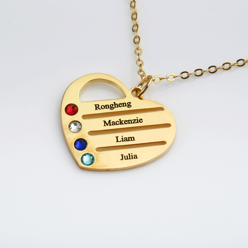 Everest Birthstone Heart Necklace with Engraved Names in 18ct Rose Gold Plating