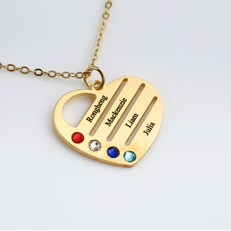 Everest Birthstone Heart Necklace with Engraved Names in 18ct Rose Gold Plating