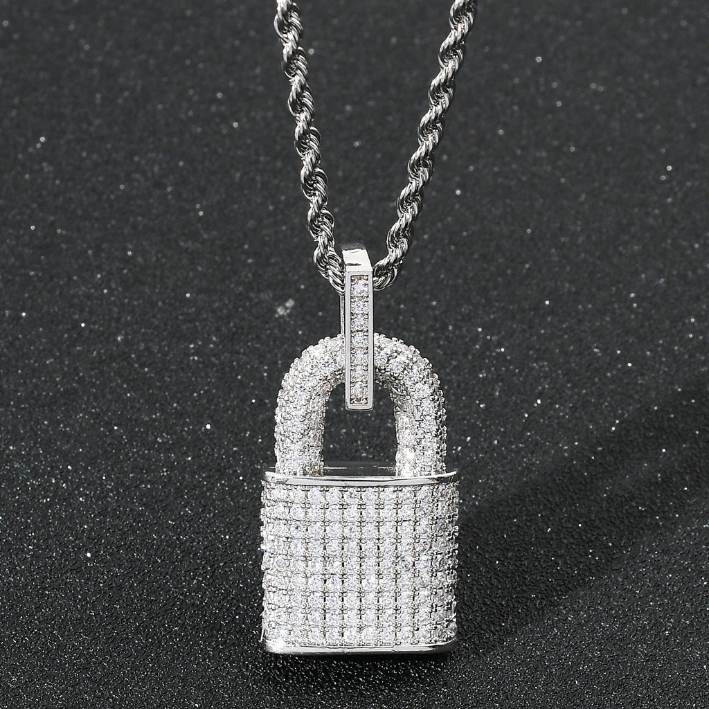 White Gold Iced Padlock Pendant