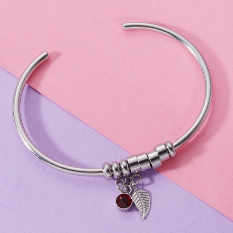 Open Bangle Bracelet with Birthstone