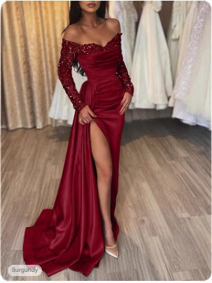 Satin Off-the-shoulder Ruched Prom Dress