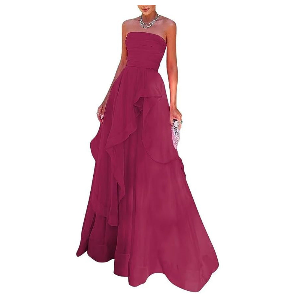 Princess Strapless Tulle Ruffle Prom Dress