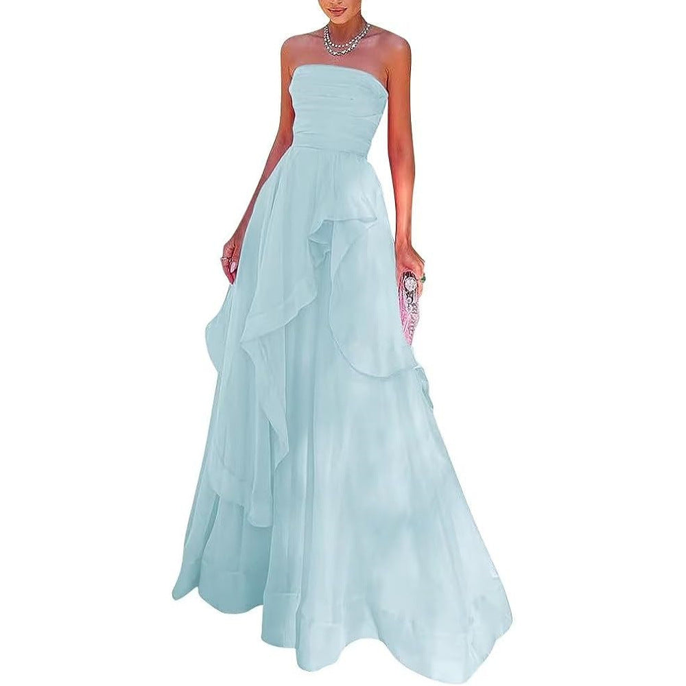 Princess Strapless Tulle Ruffle Prom Dress