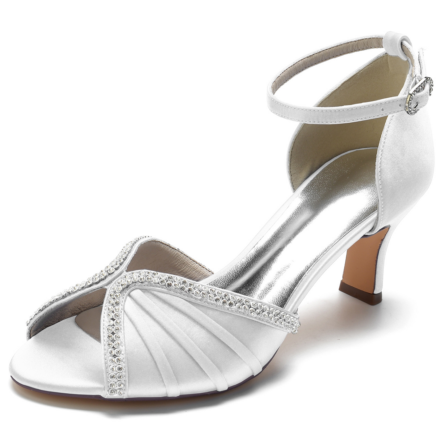 Peep Toe Ankle Strap Satin High Heel Wedding Sandals