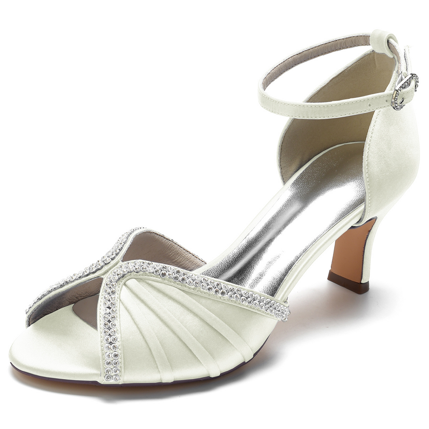 Peep Toe Ankle Strap Satin High Heel Wedding Sandals