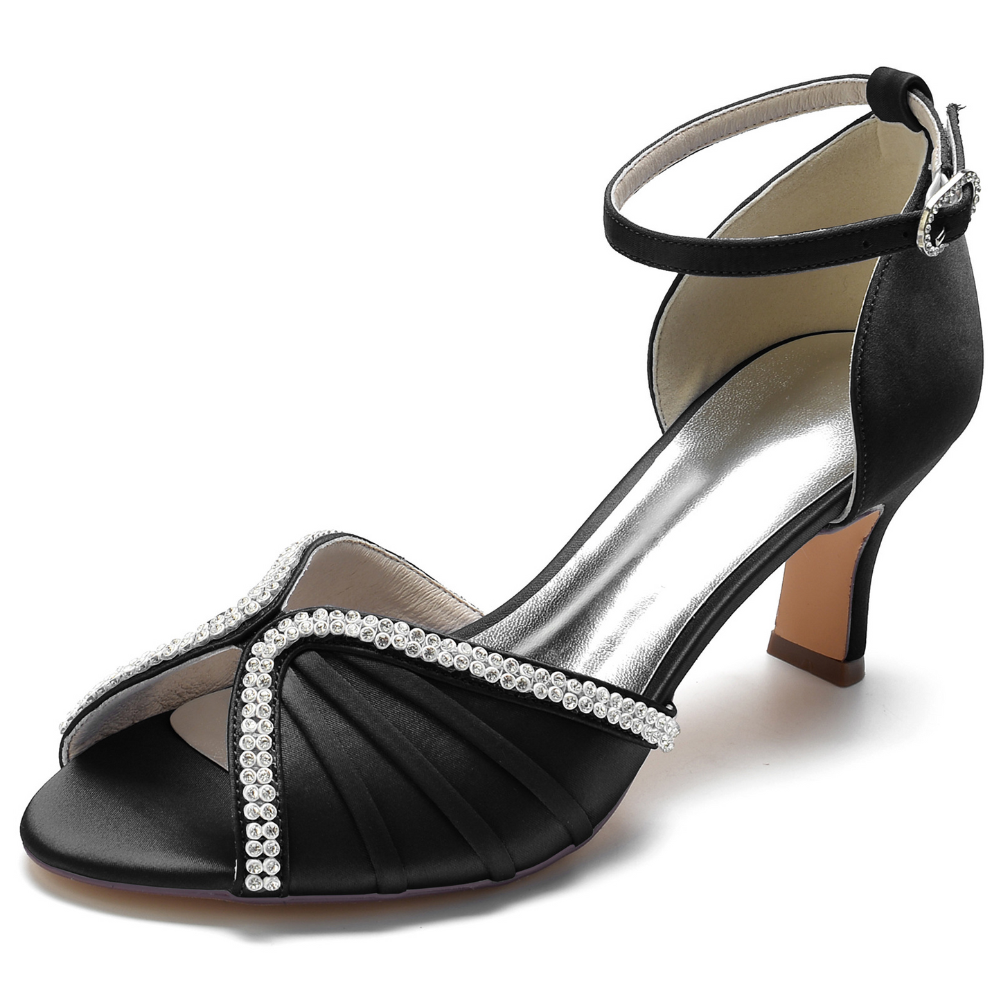 Peep Toe Ankle Strap Satin High Heel Wedding Sandals