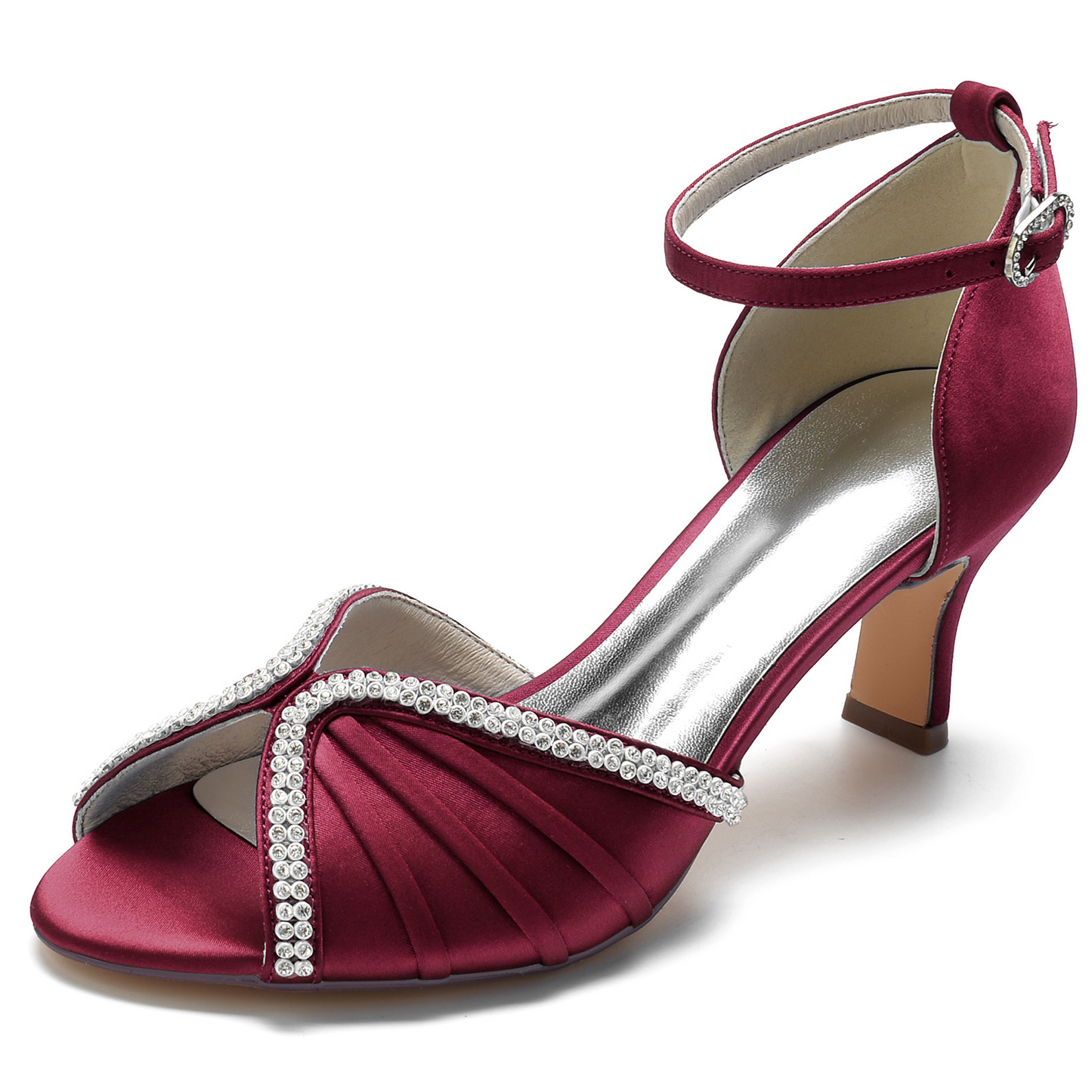 Peep Toe Ankle Strap Satin High Heel Wedding Sandals