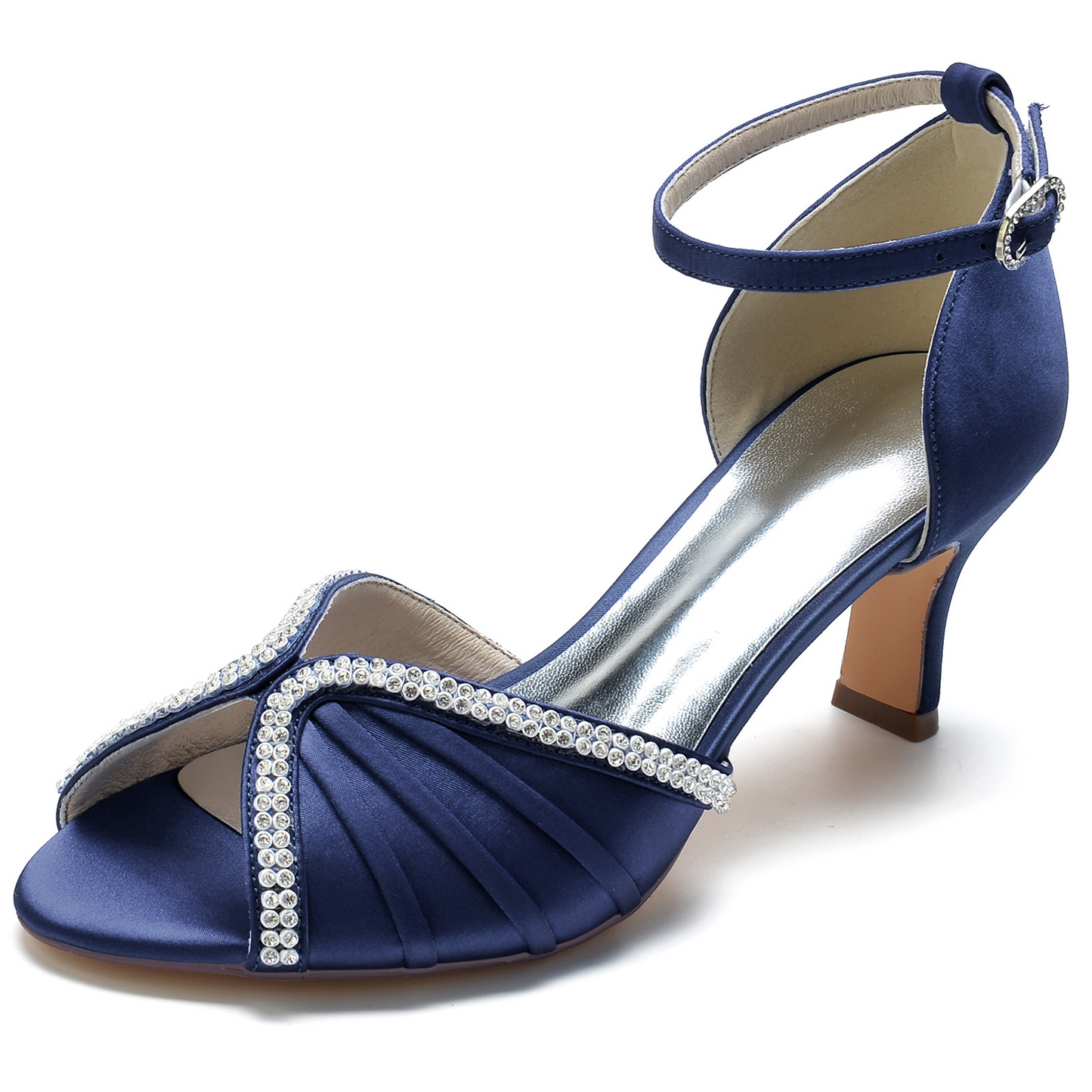 Peep Toe Ankle Strap Satin High Heel Wedding Sandals