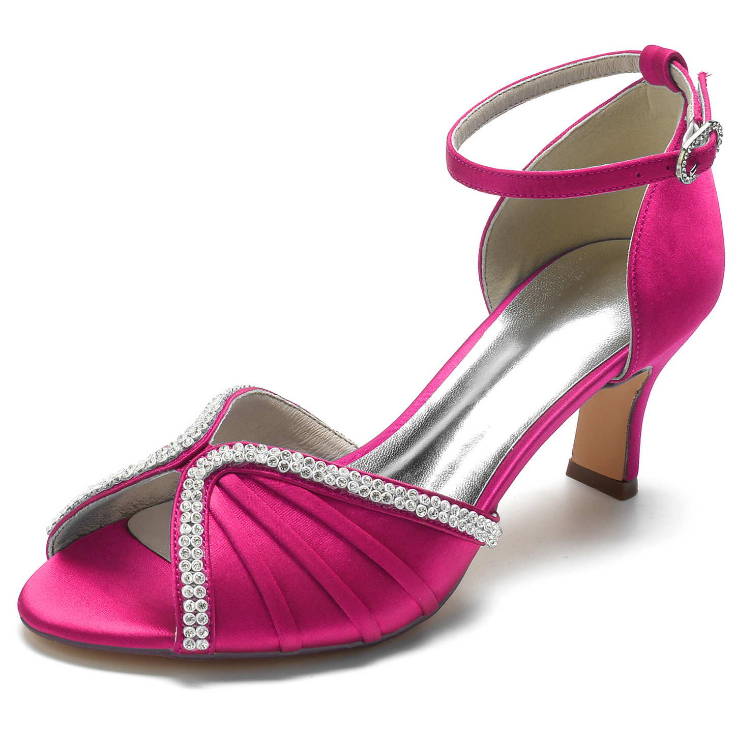 Peep Toe Ankle Strap Satin High Heel Wedding Sandals