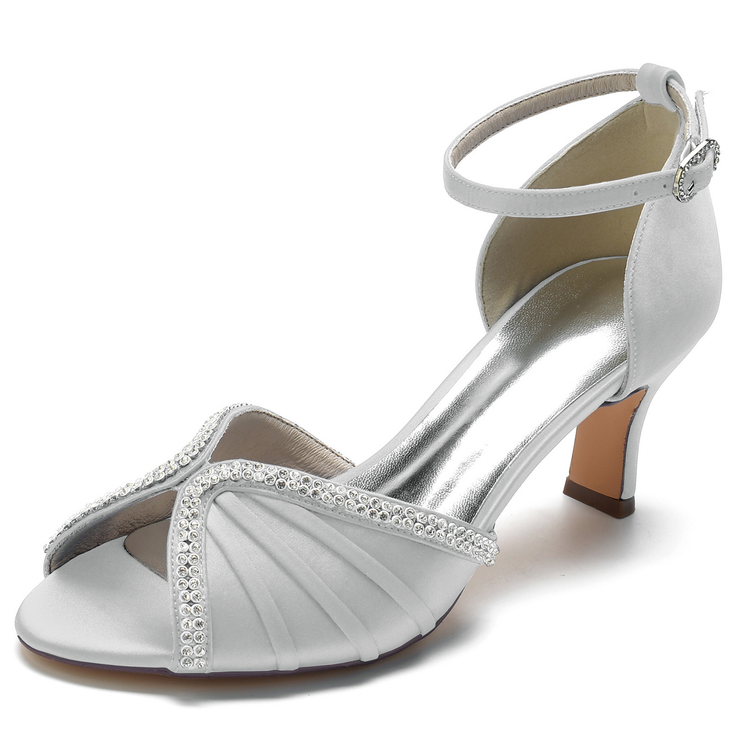 Peep Toe Ankle Strap Satin High Heel Wedding Sandals
