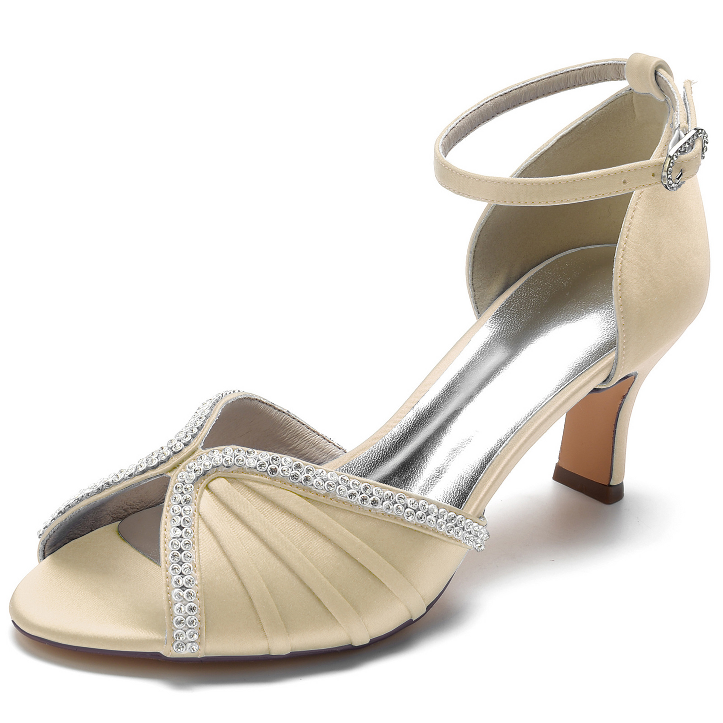 Peep Toe Ankle Strap Satin High Heel Wedding Sandals