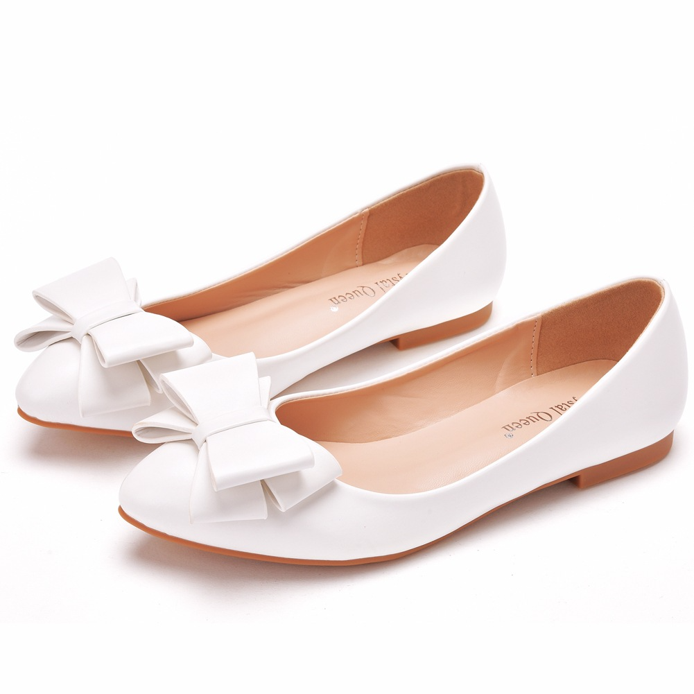White Pointed Shoes Bowknot Elegant Wedding Shoes