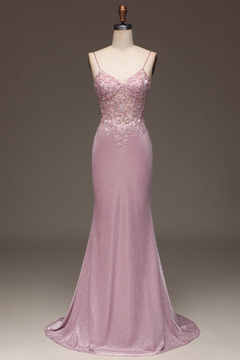 Pink Mermaid Spaghetti Straps Long Prom Dress