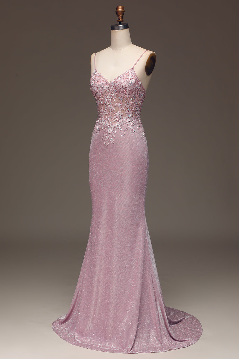 Pink Mermaid Spaghetti Straps Long Prom Dress