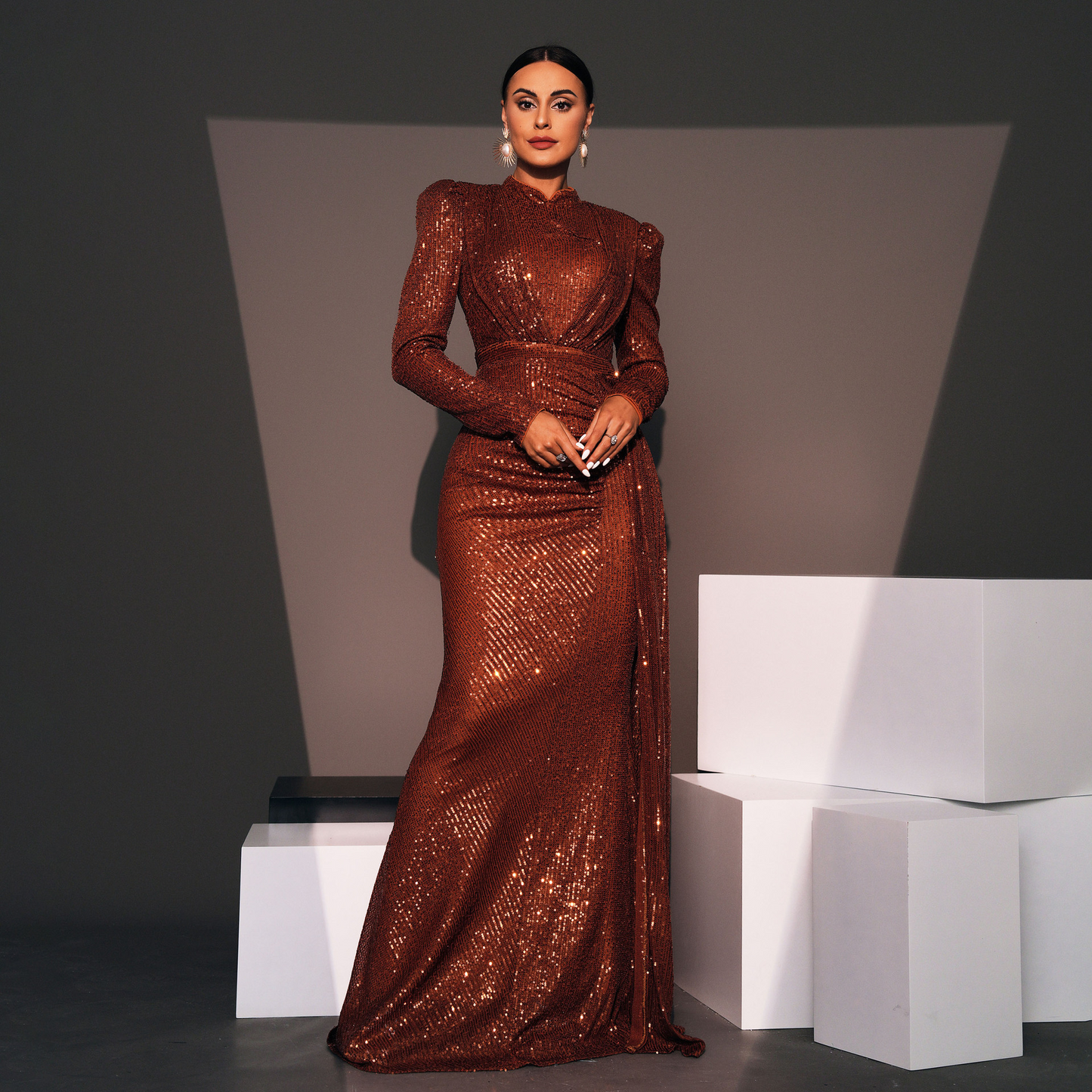 Sequin Split Long Sleeves Cocktail Dress