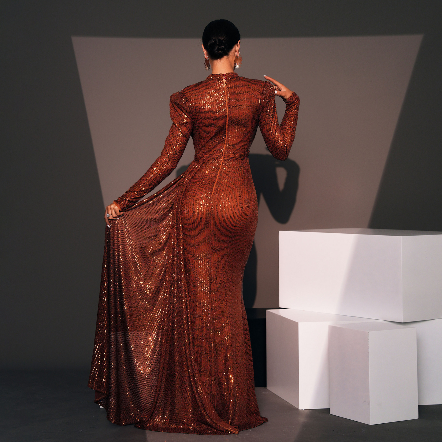 Sequin Split Long Sleeves Cocktail Dress