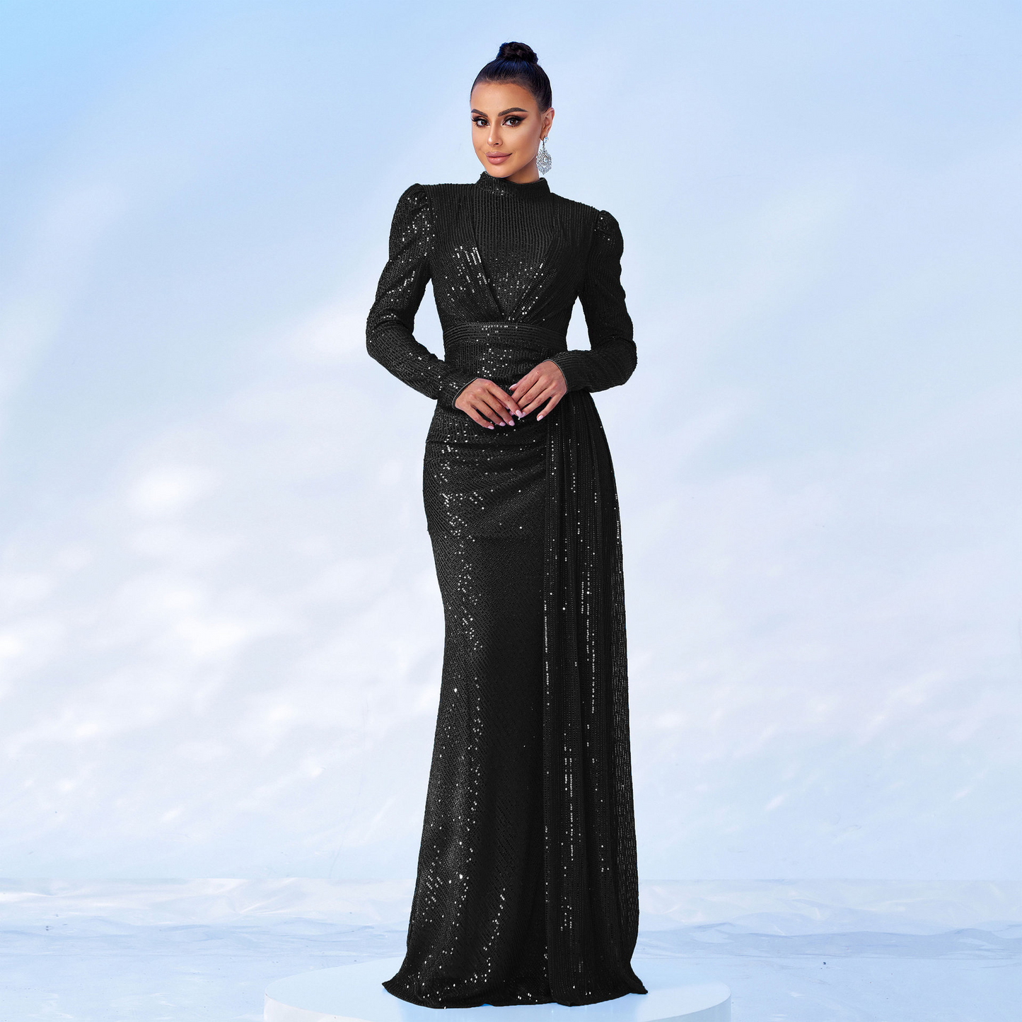 Sequin Split Long Sleeves Cocktail Dress