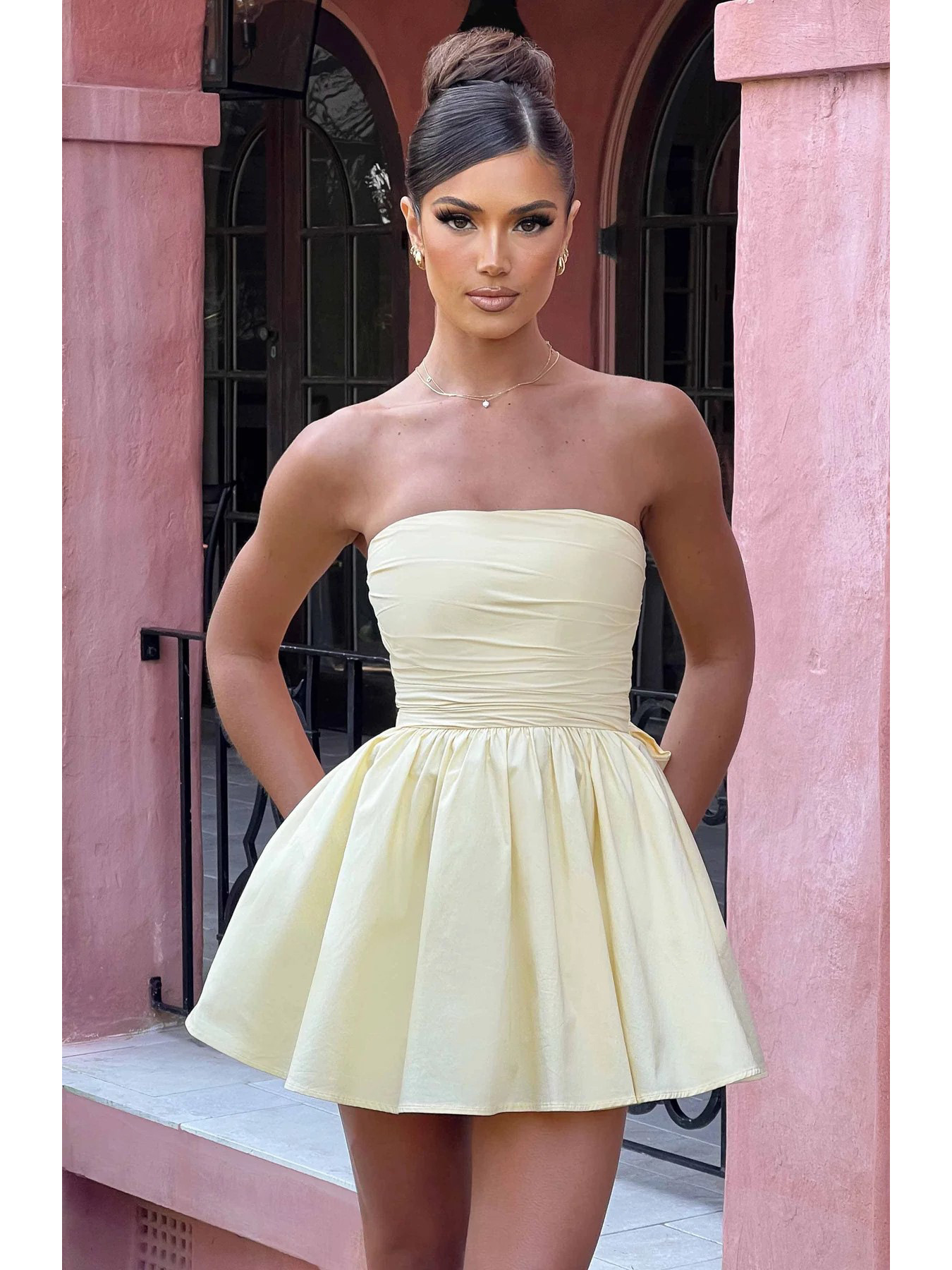 Puffy Skater Satin Straight Bow Homecoming Dress