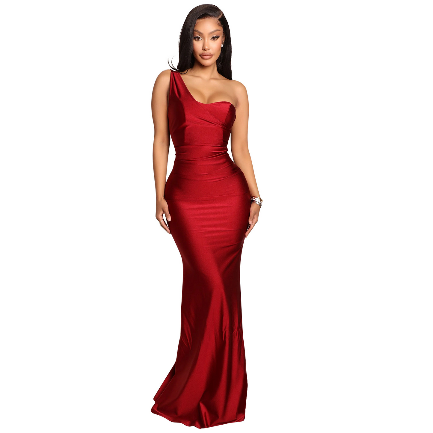Classic One-Shoulder Sleeveless Prom Dress