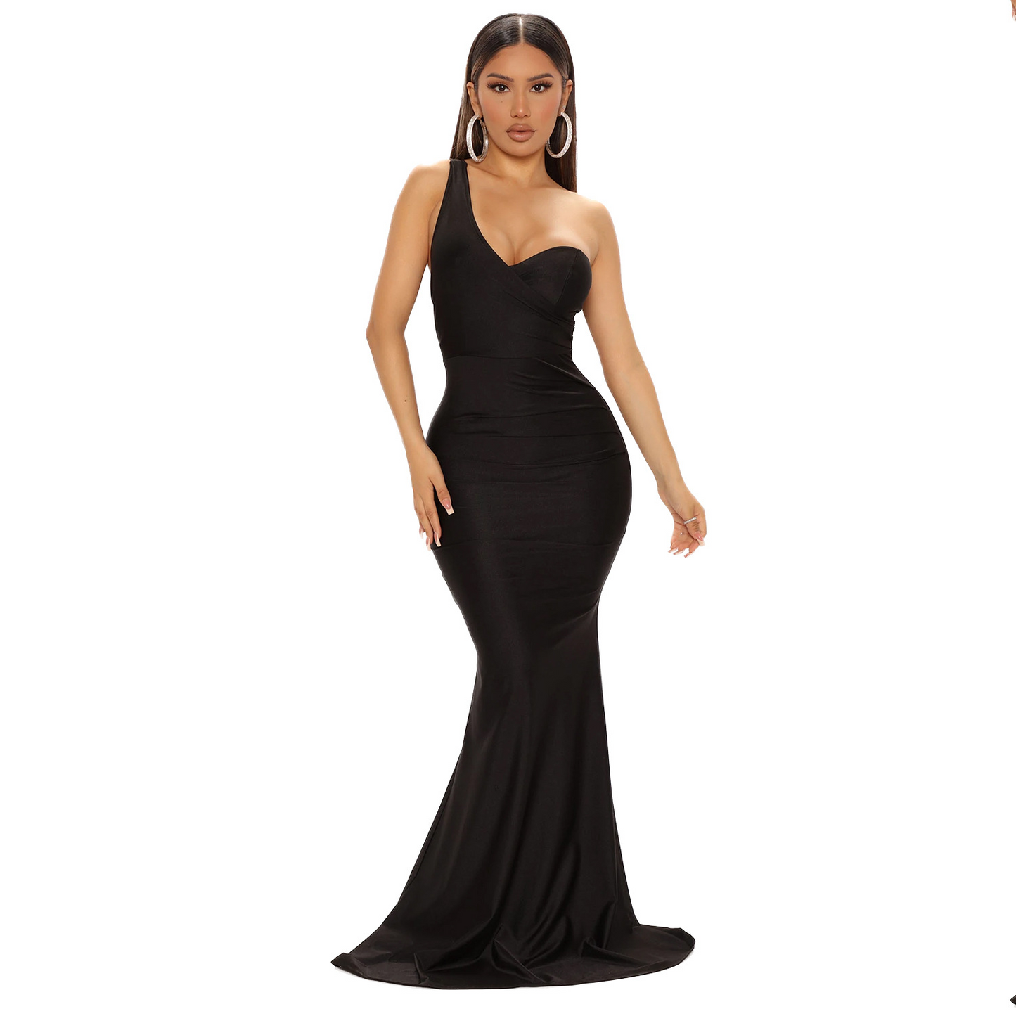 Classic One-Shoulder Sleeveless Prom Dress