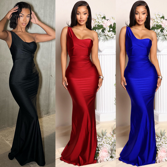 Classic One-Shoulder Sleeveless Prom Dress