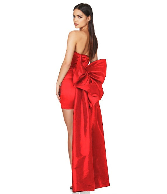 Unique Fitted Satin Bow Homecoming Dress