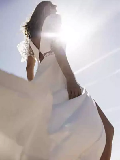 V-Neck Short Sleeves Simple Wedding Dress
