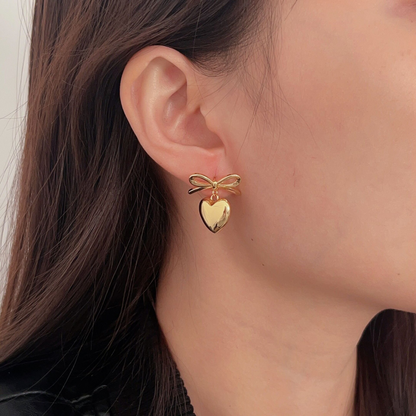 Gold Ribbon Heart Earrings