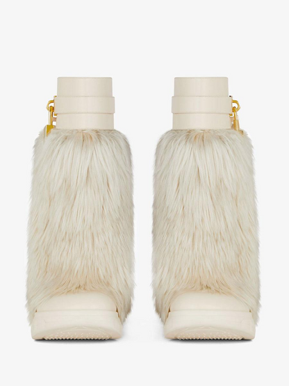 Women's Ankle Boots Faux Fur Lock Detail Wedge Heel Shark Booties