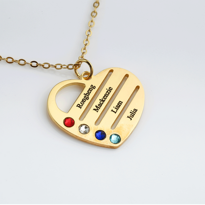 Everest Birthstone Heart Necklace with Engraved Names in 18ct Rose Gold Plating