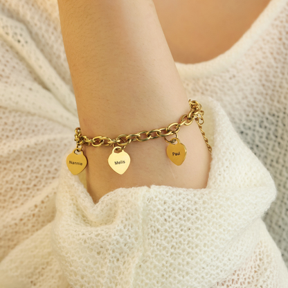 Link Bracelet with Heart Charms