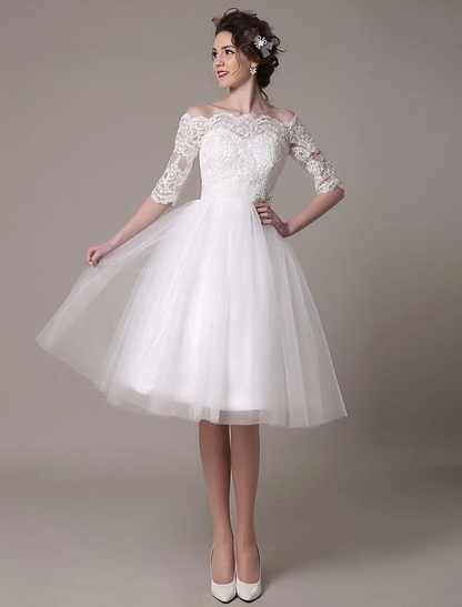 Off-The-Shoulder A-Line Knee Length Wedding Dress