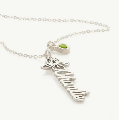 Blooming Birth Flower Name Necklace with Birthstone