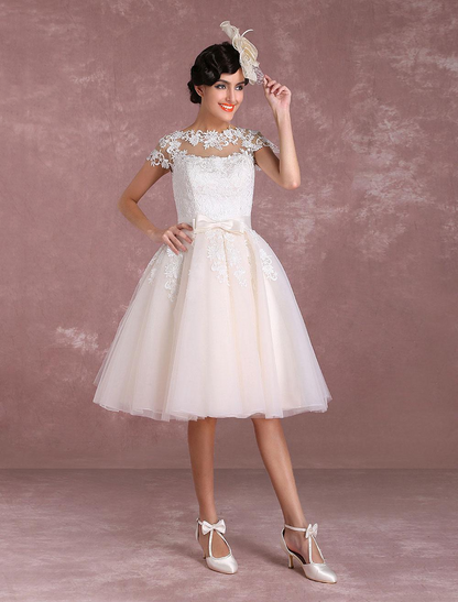 Vintage Lace Applique Short Wedding Dress