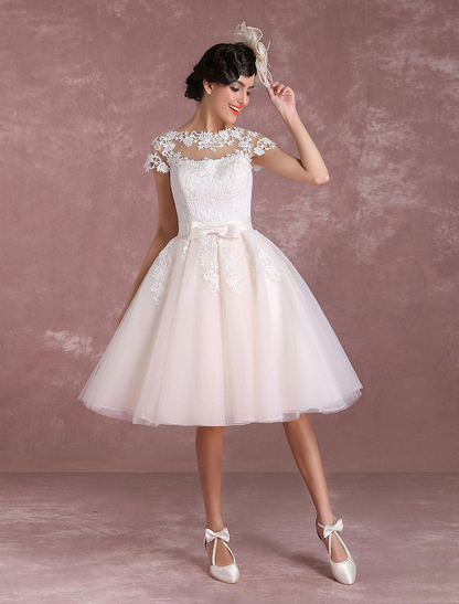 Vintage Lace Applique Short Wedding Dress