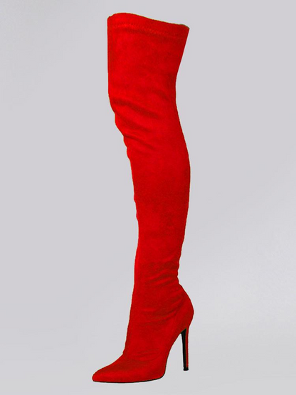 Sleek Pointed Toe Thigh-High Suede Boots