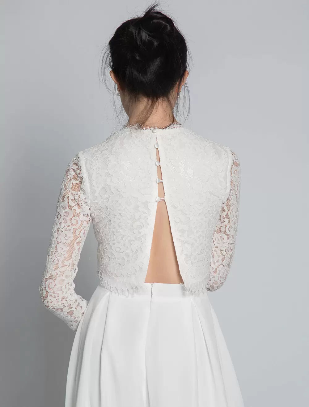 A-Line High Collar Long Sleeves Lace Floor-Length Wedding Dress