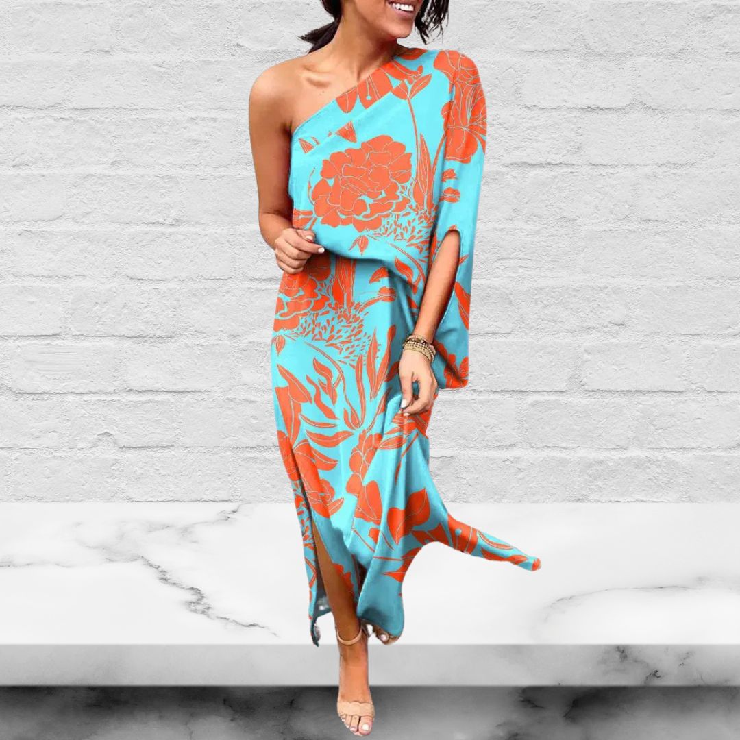 Floral Printed One Shoulder Split Hem Maxi Dress