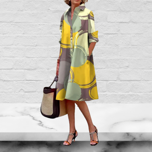 Gold Urban Abstract Polka Dots Shirt Dress