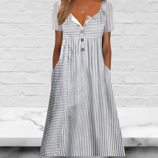 Striped Printed Short Sleeves Casual Dress