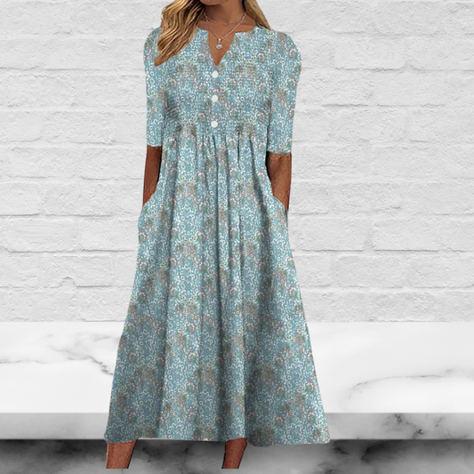 V Neck Short Sleeves Floral Casual Dress