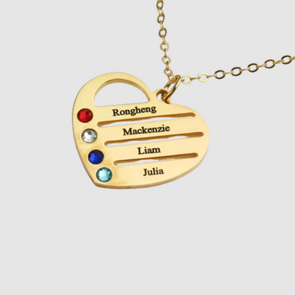 Everest Birthstone Heart Necklace with Engraved Names in 18ct Rose Gold Plating