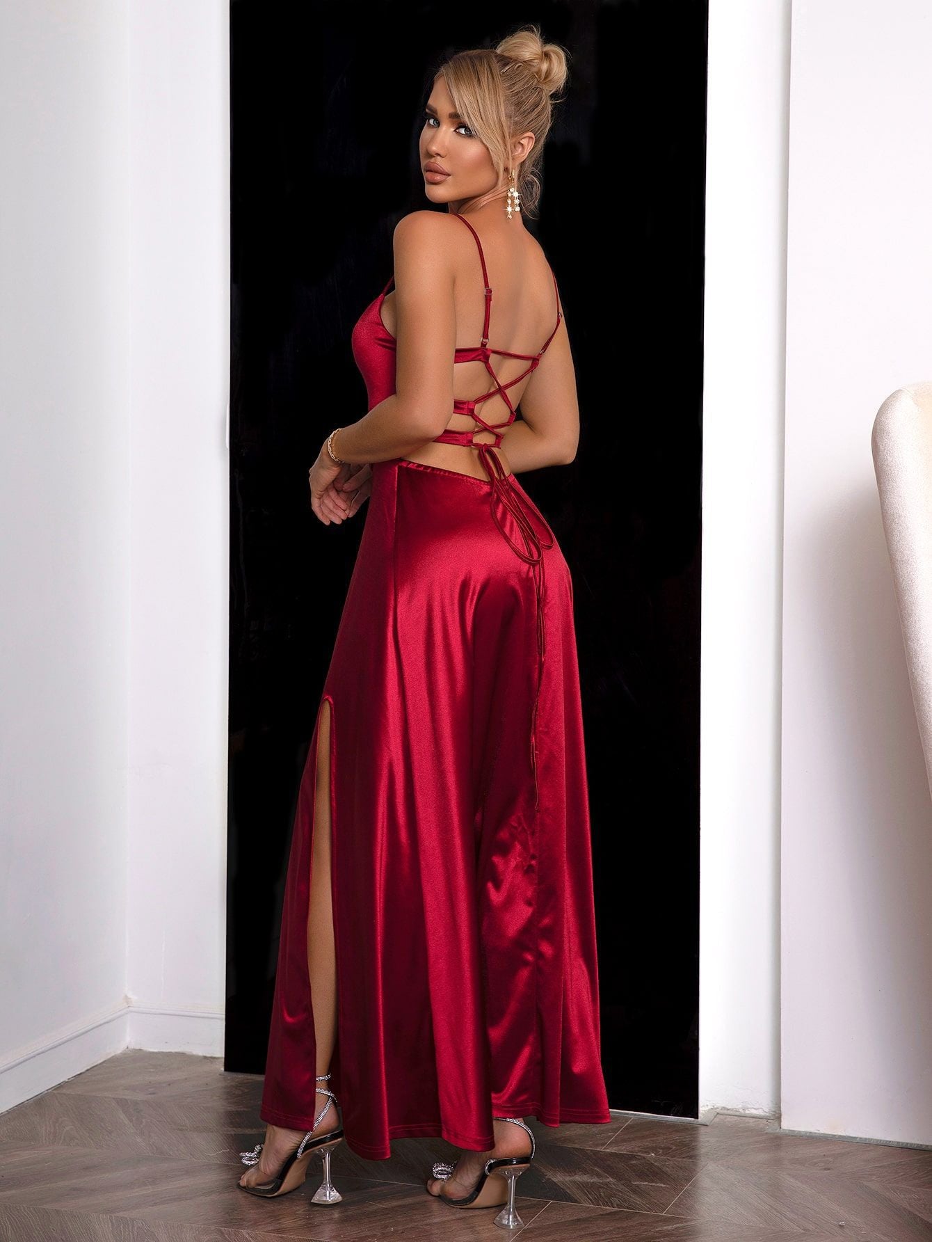 Satin Cowl Neck Ankle-length Prom Dress