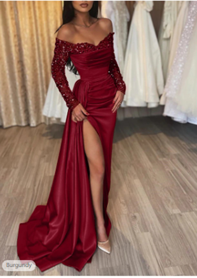 Column Off-the-shoulder Satin Prom Dress With Ruched