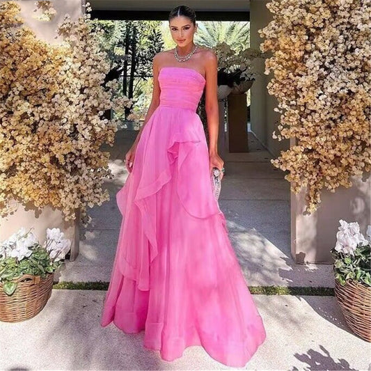 Princess Strapless Tulle Ruffle Prom Dress