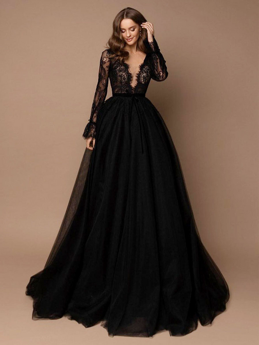 Lace A-Line Black Wedding Dress