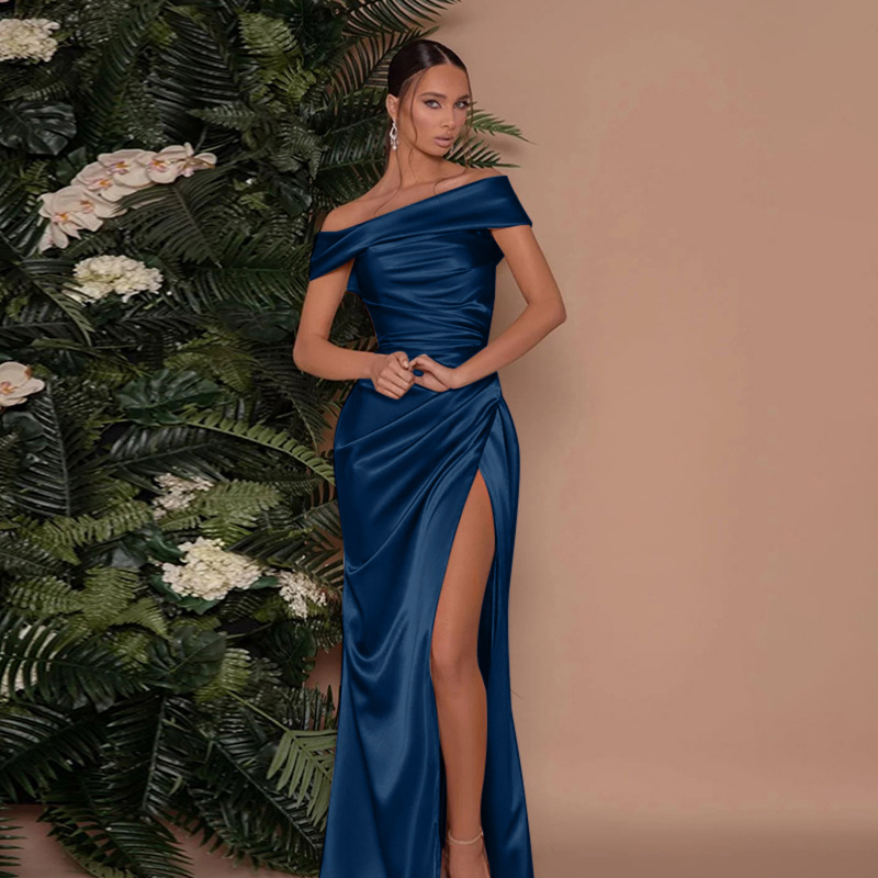 Ruched Off-the-shoulder Satin Prom Dress