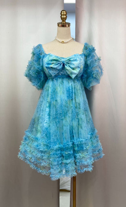 Floral A-Line Sweetheart Puff Sleeves Short Homecoming Dress