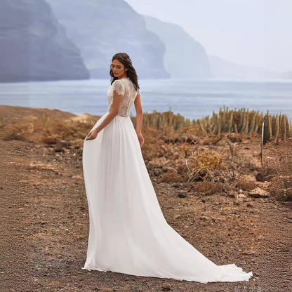 V-Neck Long Sleeves Boho Wedding Dress