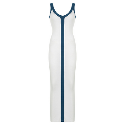 White Deep V Neck Sleeveless Knit Dress